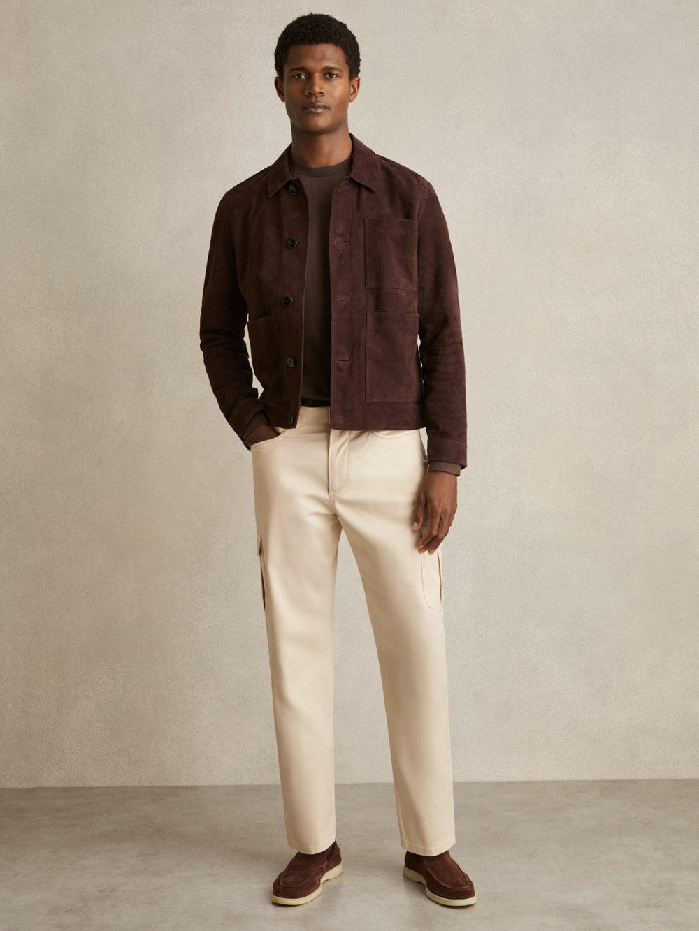 Reiss | Cotton-Lyocell Cargo Trousers in Light Stone