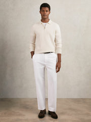 Reiss | Wool Waffle-Knit Half-Zip Polo Shirt in Off White