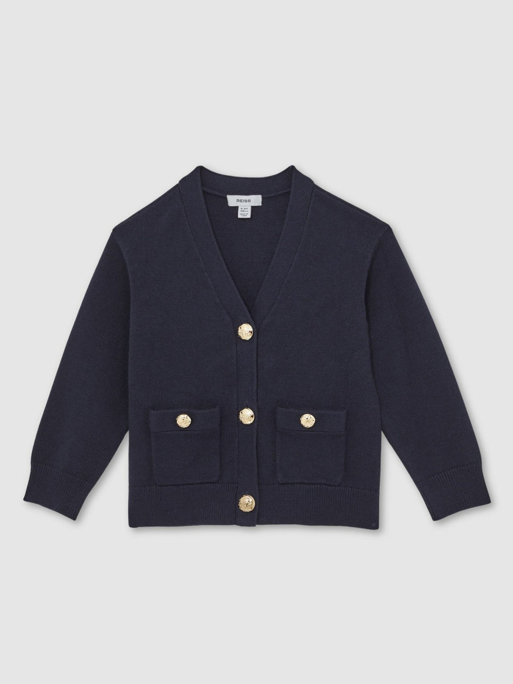 Reiss | 13-14 yrs Knitted Embossed-Button Cardigan in Navy