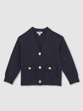 Reiss | 13-14 yrs Knitted Embossed-Button Cardigan in Navy