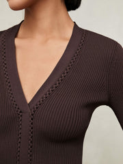Reiss | Craft-Stitch Rib-Knit Top in Mocha Brown
