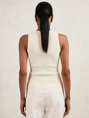 Reiss | Craft-Stitch Rib-Knit Vest in Ivory/Ecru