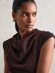 Reiss | Twill-Jersey Draped Midi Dress in Burgundy