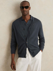 Reiss | Merino Wool Button-Through Cardigan in Midnight Navy