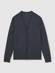 Reiss | Merino Wool Button-Through Cardigan in Midnight Navy