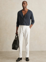 Reiss | Merino Wool Button-Through Cardigan in Midnight Navy