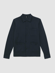 Reiss | Merino Wool Button-Through Shirt in Midnight Navy
