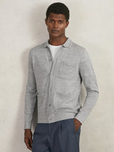 Reiss | Merino Wool Button-Through Shirt in Soft Grey Mouline