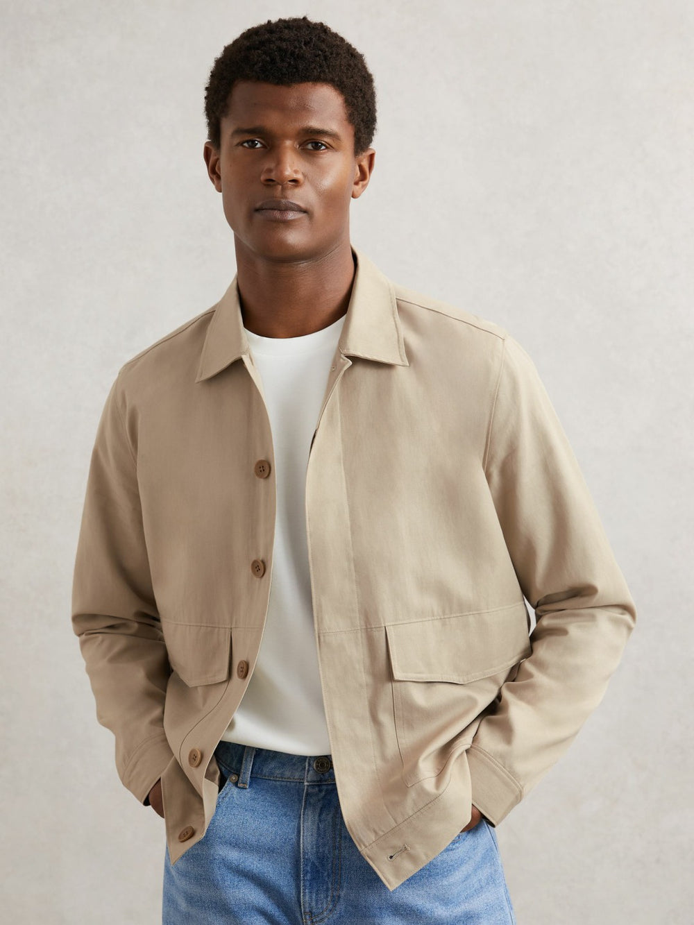 Reiss | Paige Flap Pocket Worker Jacket in Beige