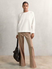 Reiss | Satin Button-Back Long-Sleeve Top in Ivory