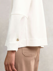Reiss | Satin Button-Back Long-Sleeve Top in Ivory