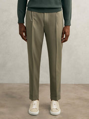 Reiss | Relaxed-Fit Pleated Tapered Trousers in Sage