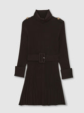 Reiss | 13-14 yrs Rib-Knit Roll-Neck Belted Dress in Chocolate