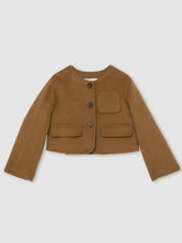 Reiss | 13-14 yrs Wool-Blend Cropped Collarless Jacket in Camel