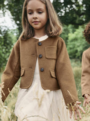 Reiss | 3-9 yrs Wool-Blend Cropped Collarless Jacket in Camel