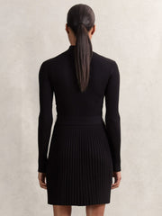 Reiss | Rib-Knit Belted Half-Zip Flippy Dress in Black