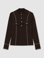 Reiss | Contrast-Stitch Knit Top in Burgundy