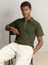 Reiss | Textured Raglan Half-Zip Polo Shirt in Green