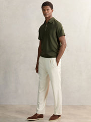 Reiss | Textured Raglan Half-Zip Polo Shirt in Green
