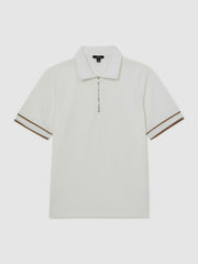 Reiss | Textured Half-Zip Tipped Polo Shirt in White