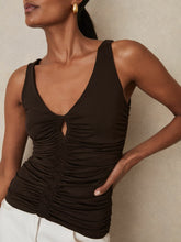 Reiss | Stretch Lyocell Jersey Ruched Vest in Chocolate Brown