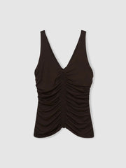 Reiss | Stretch Lyocell Jersey Ruched Vest in Chocolate Brown