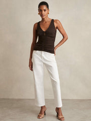 Reiss | Stretch Lyocell Jersey Ruched Vest in Chocolate Brown