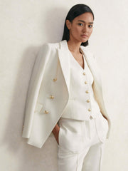 Reiss | Single-Breasted Twill Waistcoat With Wool in White