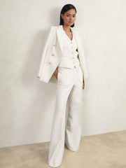 Reiss | Single-Breasted Twill Waistcoat With Wool in White