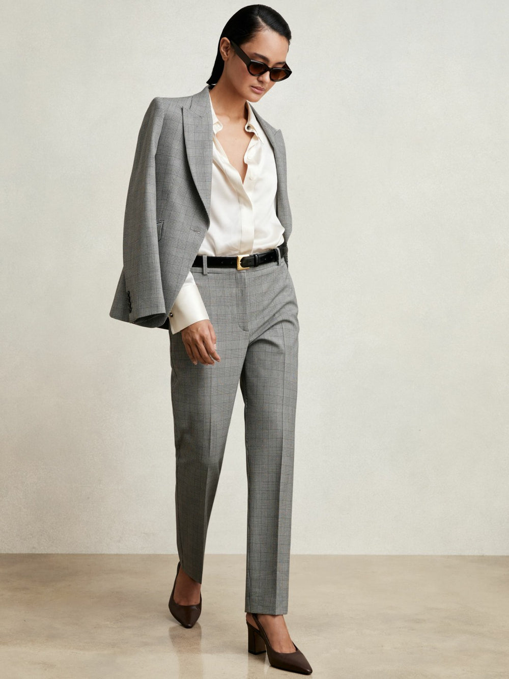 Reiss | Petite Check Slim-Fit Suit Trousers in Grey