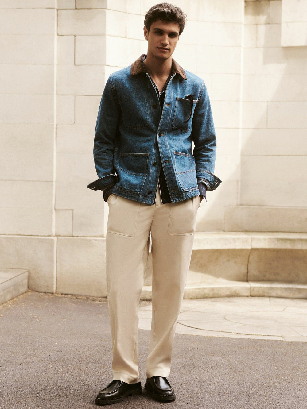Reiss | Lyocell Cotton Wide Utility Trousers in Ecru