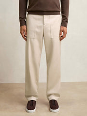 Reiss | Lyocell Cotton Wide Utility Trousers in Ecru