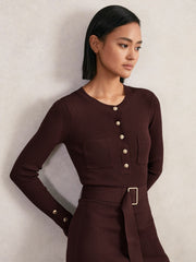 Reiss | Buttoned Rib-Knit Midi Dress in Burgundy