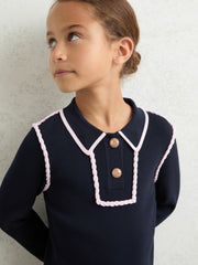 Reiss | 9-13 yrs Piped Knitted Collar Top in Navy