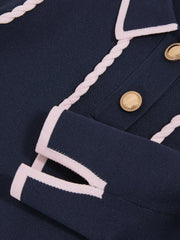 Reiss | 9-13 yrs Piped Knitted Collar Top in Navy