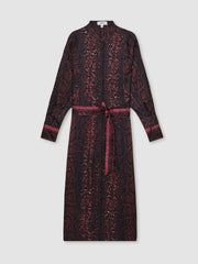 Reiss | Snake-Print Belted Shirt Dress in Burgundy/Black