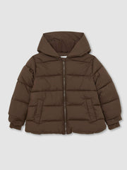 Reiss | 3-9 yrs Short Hooded Puffer Coat in Chocolate