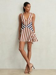 Reiss | Stripe-Print Sleeveless Mini Dress in Brown/Navy