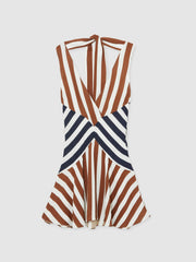 Reiss | Stripe-Print Sleeveless Mini Dress in Brown/Navy