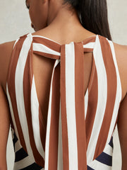 Reiss | Stripe-Print Sleeveless Mini Dress in Brown/Navy