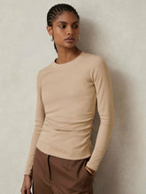 Reiss | Cotton Long-Sleeve Ruched T-Shirt with Stretch in Camel