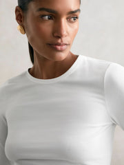 Reiss | Cotton Crew-Neck Long-Sleeve T-Shirt With Stretch in White