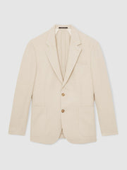 Reiss | Slim Fit Single Breasted Textured Blazer with Cotton in Stone