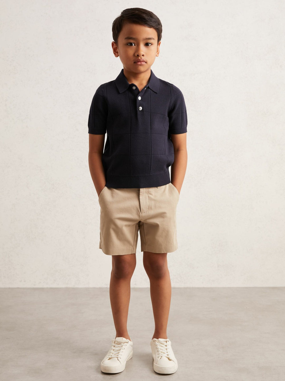 Reiss | 3-9 yrs Stitch-Detail Press-Stud Polo Shirt in Navy Blue