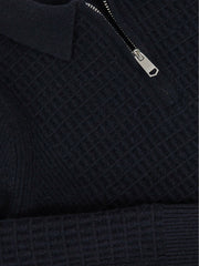 Reiss | 9-13 yrs Wool Waffle-Knit Half-Zip Polo Shirt in Navy Blue