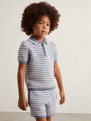 Reiss | 9-13 yrs Knitted Stripe Half-Zip Polo Shirt in Blue/White