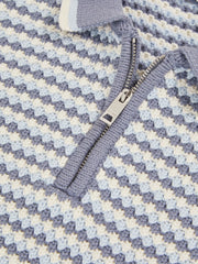 Reiss | 9-13 yrs Knitted Stripe Half-Zip Polo Shirt in Blue/White