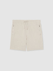 Reiss | Cotton-Blend Stripe Drawstring Shorts in Ecru/Taupe Brown