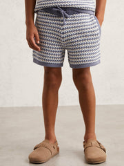 Reiss | 13-14 yrs Cotton-Blend Knitted Stripe Shorts in Blue/White