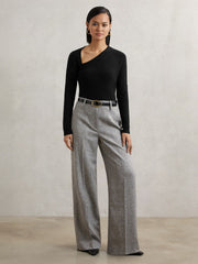 Reiss | Wool-Blend Asymmetric Knit Top in Black